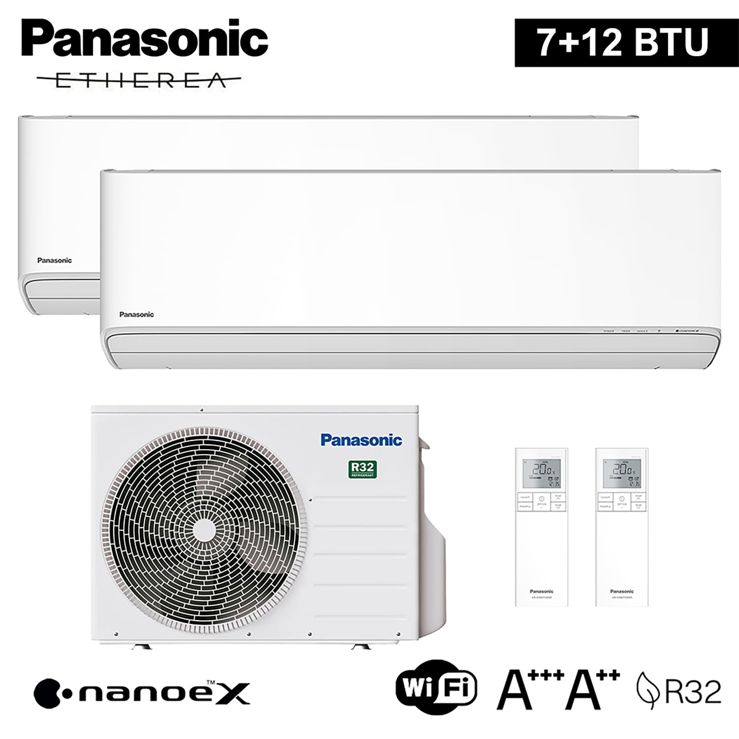 Panasonic Dual Split Klimaanlage Etherea 7000+12000 BTU, WiFi, NanoeX