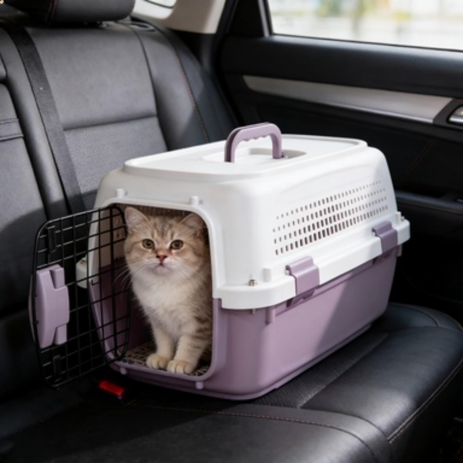 Nowa plastikowa przenośna klatka dla zwierząt/Transportowa – Maksymalna nośność 20 kilogramów Wymiary 58 x 37 x 34 centymetry Wyposażona w miskę do karmienia,Gray