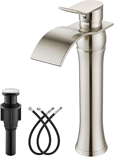 gotonovo Grifo de fregadero de cascada para fregadero de 1 agujero, grifo alto de lavabo de baño de una sola manija, grifo de baño de cascada de