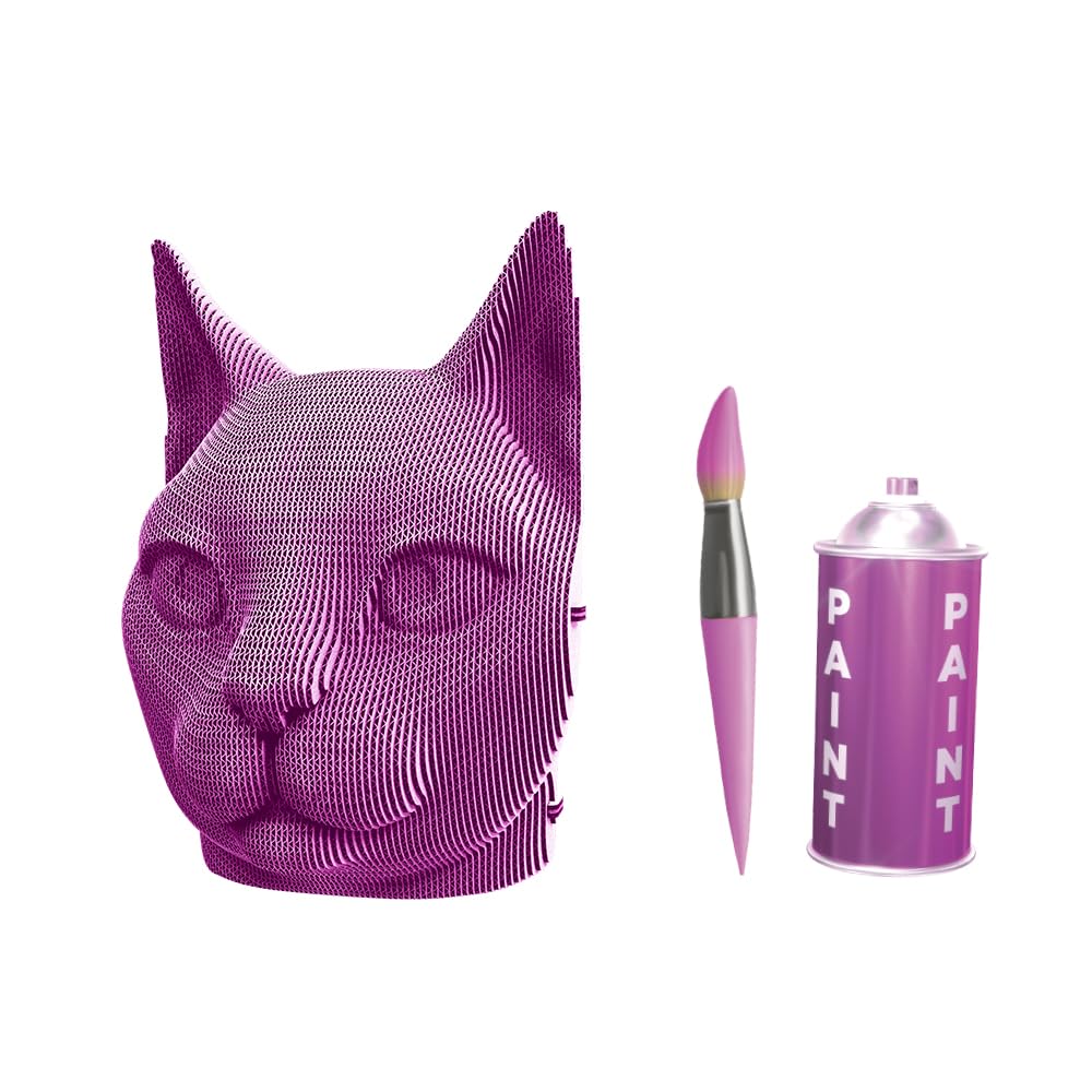 Chat Puzzle 3D en Carton – Maquette à Monter | 89 Pièces, 18 × 15 × 13 cm – Kit Sculpture DIY à Peindre, Matériaux Recyclés, Ados & Adultes, Idée Cadeau Déco