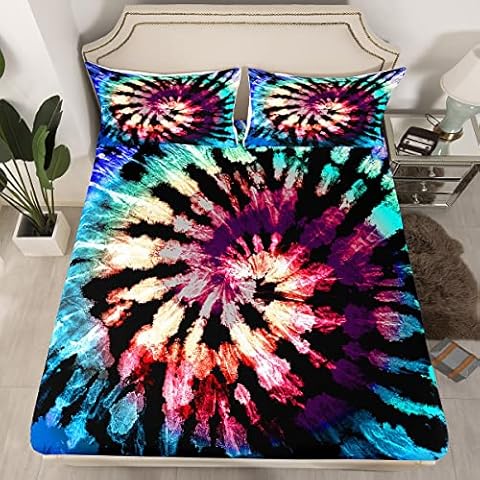 Juego de sábanas Boho Hippie Tie Dye - 3 piezas, ropa de cama doble Cover