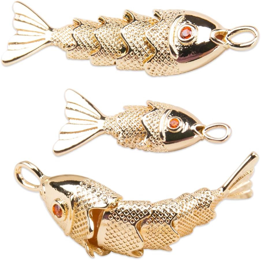 SaiDian 3Pcs Koi Gold Fish Pendant 3D Fish Charms Gold Plated Sea Animal Pendants for DIY Ocean-Themed Jewelry Making for Bracelets Necklaces Earrings Fun Crafting Accessories