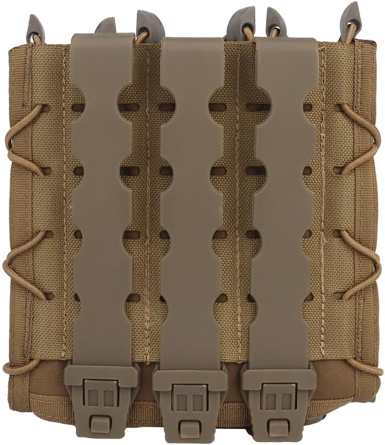 Extended Triple 9mm Magazine Holster,Tactical MOLLE Quick Pull Pistol Magazine Pouch, SMG PALS Malice Clip for .45/ MP5/ MP7