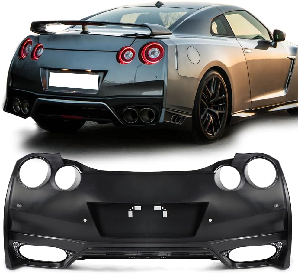Rear Bumper Cover Compatible With 2009-2024 Nissan GTR GT-R R35 Coupe, Factory Style Unpainted Black Rear Bumper Cover Conversion Replacement PP Upgrade 2009-2016 to 2017-2024 by IKON MOTORSPORTS