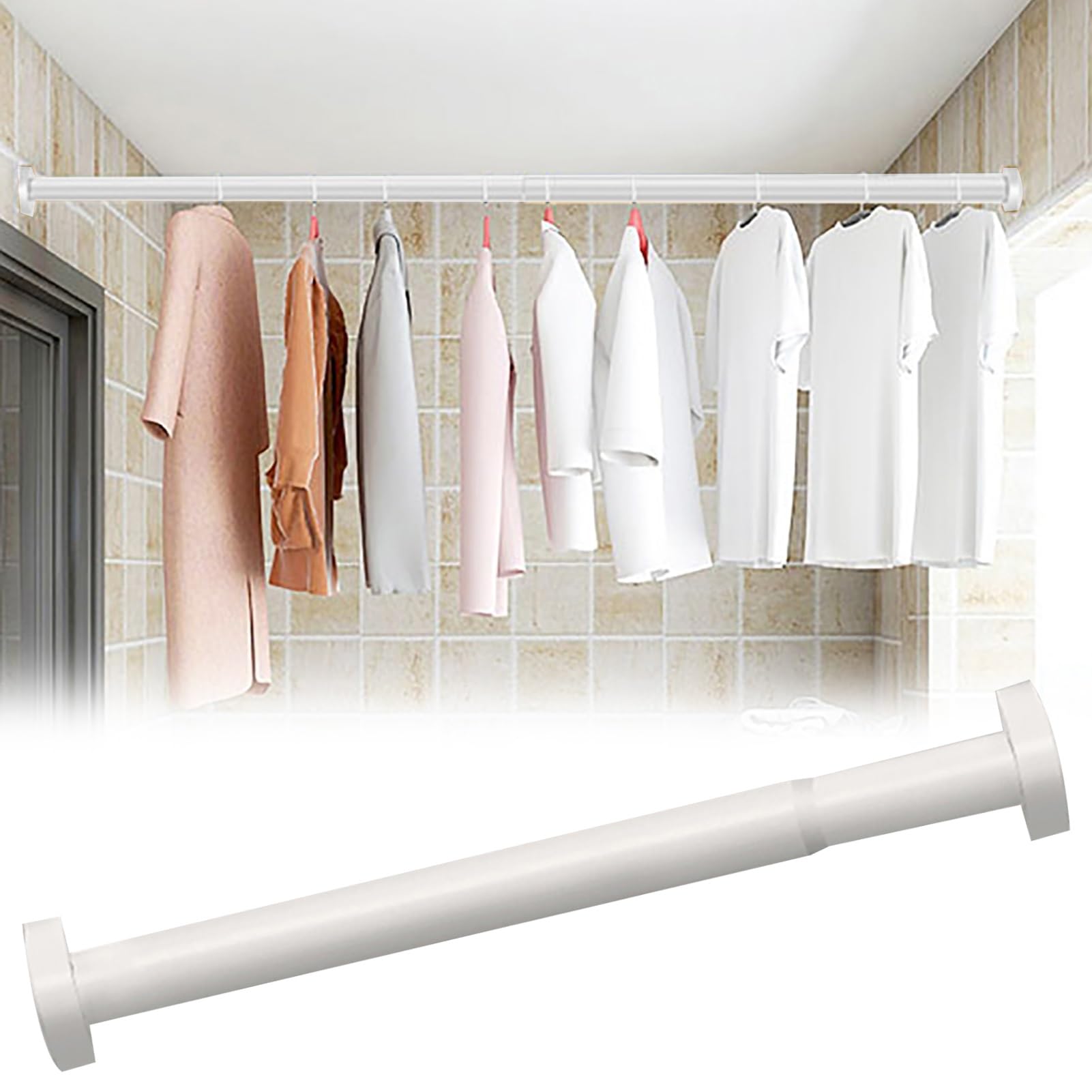 Aluminium Alloy Telescopic Hanger Rod for Wardrobe Closet, Cloakroom Clothes Hanging Rail Bar, Bedroom Balcony Patio Garment Organizer Rack(White,70-120cm)