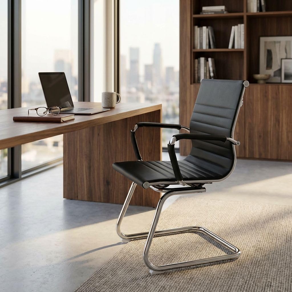milani home - sedia da ufficio ergonomica con braccioli, poggiatesta e supporto lombare, in ecopelle nera, girevole regolabile, nero