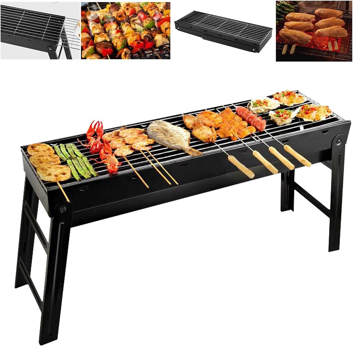 Barbecue Grill Charcoal BBQ Stainless Steel Folding Grill Table Top Outdoor Smoker Portable Easy to Carry for Picnic Garden Terrace Camping Travel Beach Event