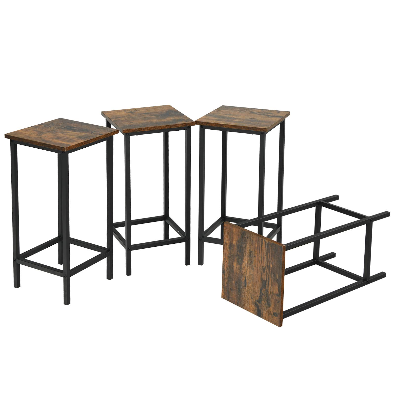 GIANTEX Set di 4 Sgabelli Quadrati da Bar, Design Industriale con Sedie, Poggiapiedi, di Telaio in Ferro, per Cucina/Bistrot/Caffè, Portata di 150KG, 30x30x72cm