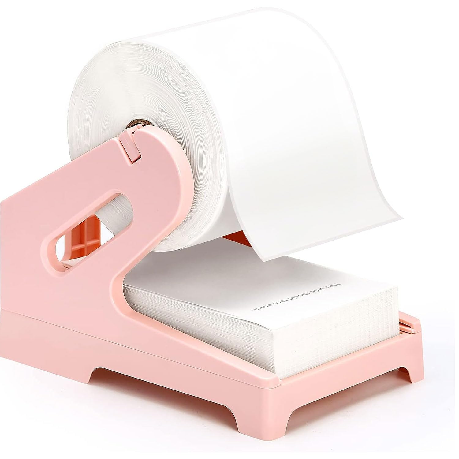 LePvoLabel Holder Thermal Label Holder for Rolls and Fanfold Labels Direct Shipping Label Stand Desktop Printer Accessory for Home, Office (Pink）