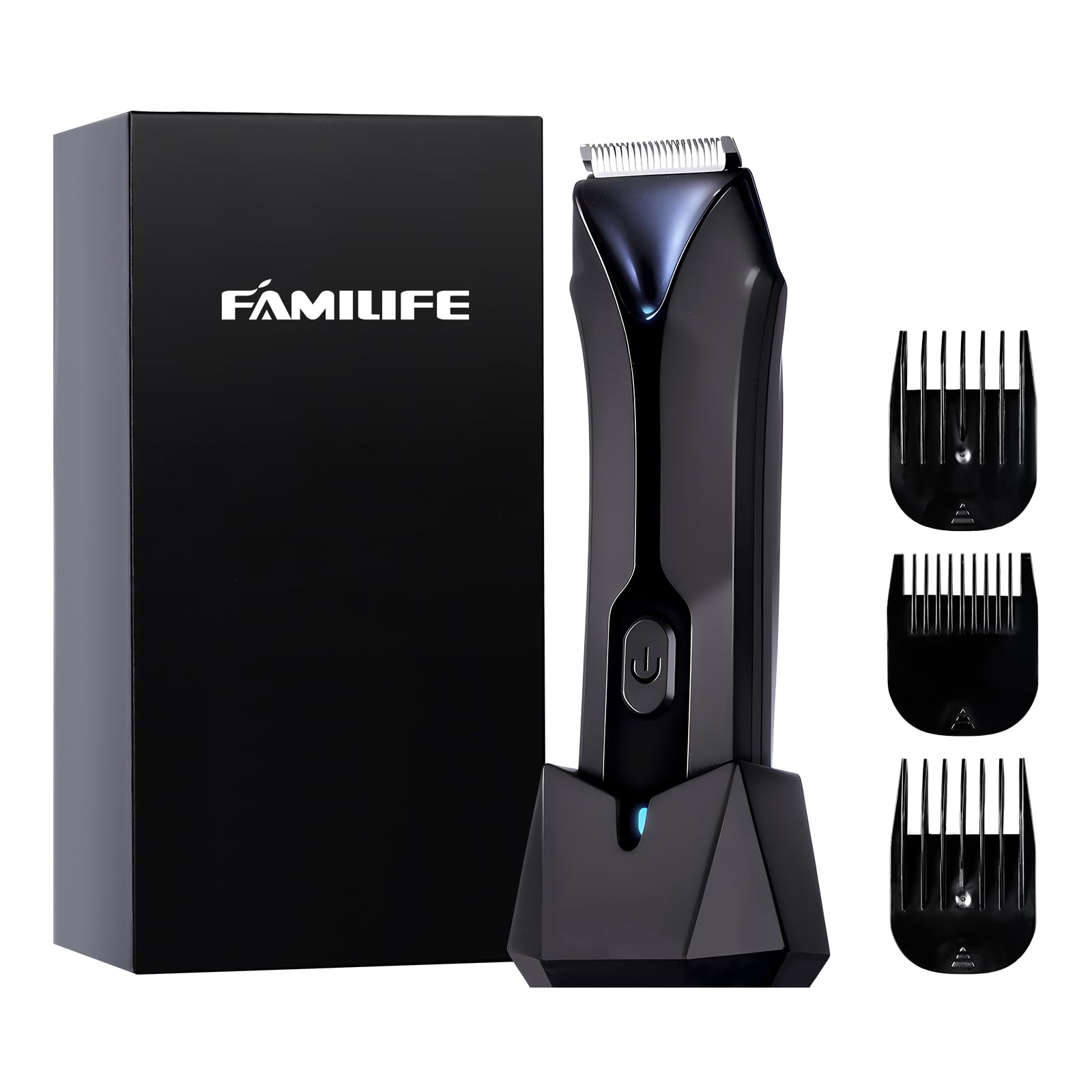 Body Trimmer for Men, Ball Trimmer Men, Electric Groin & Pubic Hair Trimmers, Replaceable Ceramic Blade Heads, Waterproof Wet/Dry Use, Standing Recharge Dock, 90 Minutes Usage