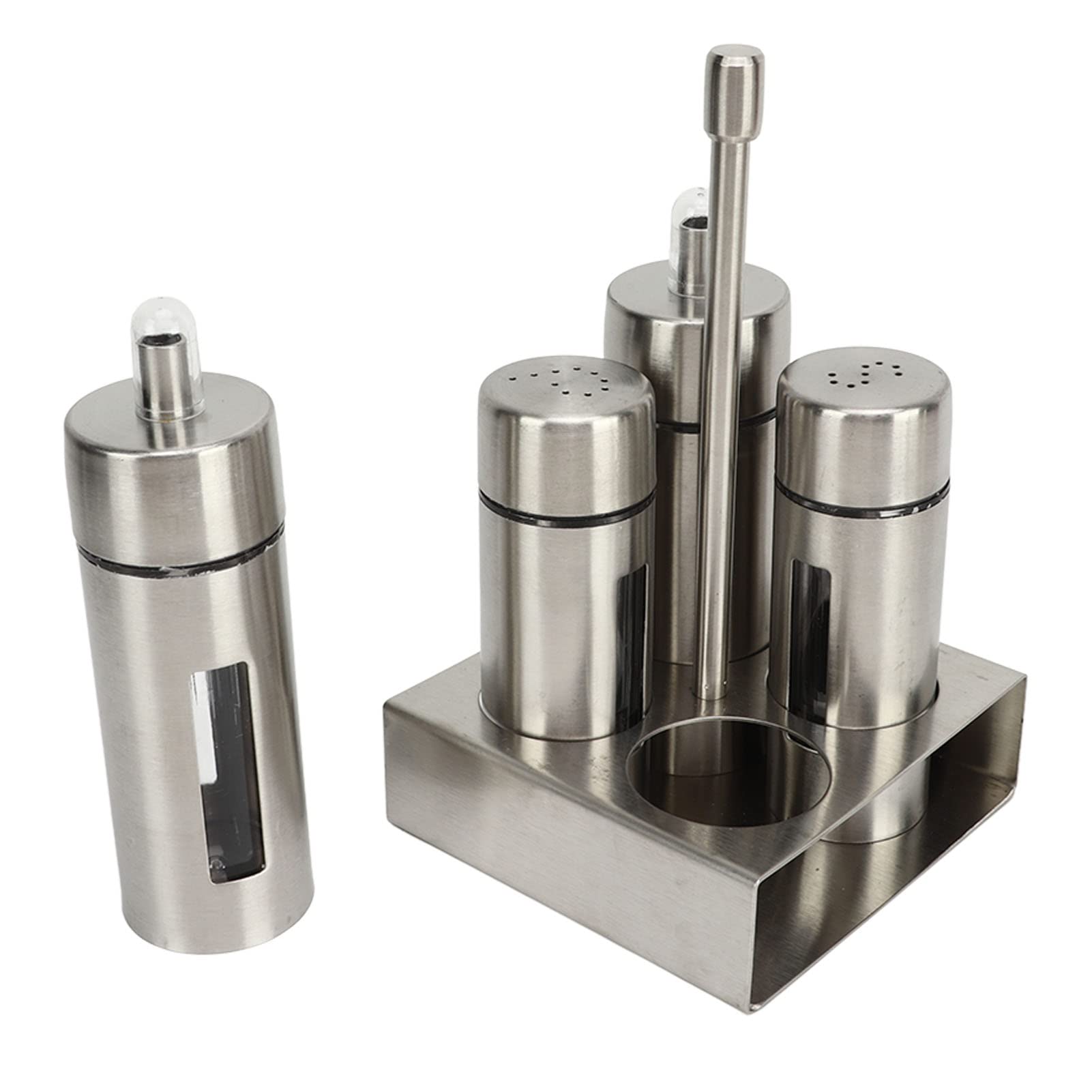 Juego de botellas de aceite y vinagre, salero y pimienta, juego de vinagre de aceite y sal de acero inoxidable 304, pimentero con soporte de base para cocina, restaurante