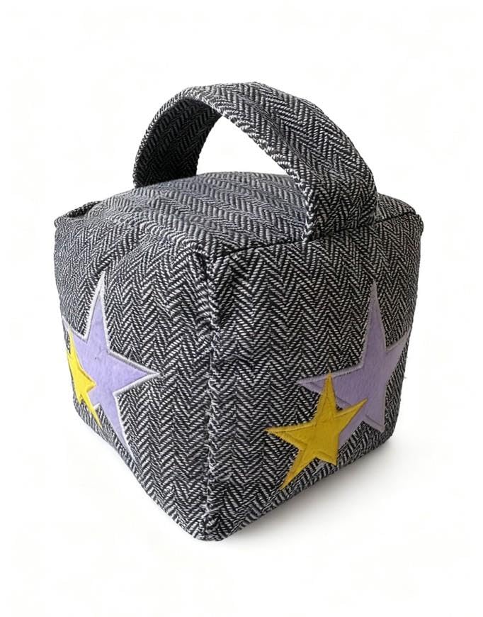 A2Z Star Cube Door Stopper Heavy 1KG Fabric Doorstop with Handle Herringbone Design Sand Filled Decorative Door Holder for Home Nursery Bedroom & Living Room 13-13-13cm