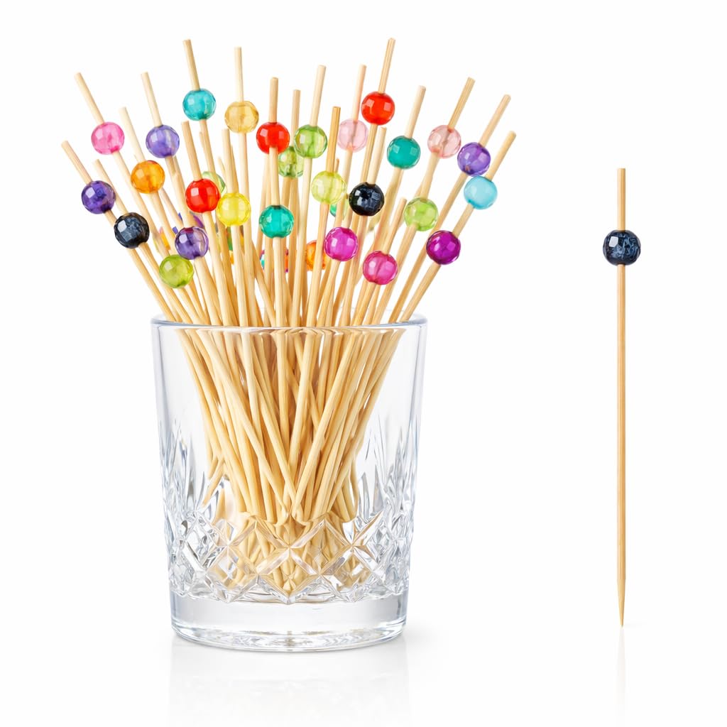 RIANZ® Pack of 100 Cocktail Picks Wooden Toothpicks Appetizer Bamboo Stick Fruit Forks for Birthday Parties Wedding Baby Shower Party Decorations Supplies (Multi Color - Disco Ball)-image-5