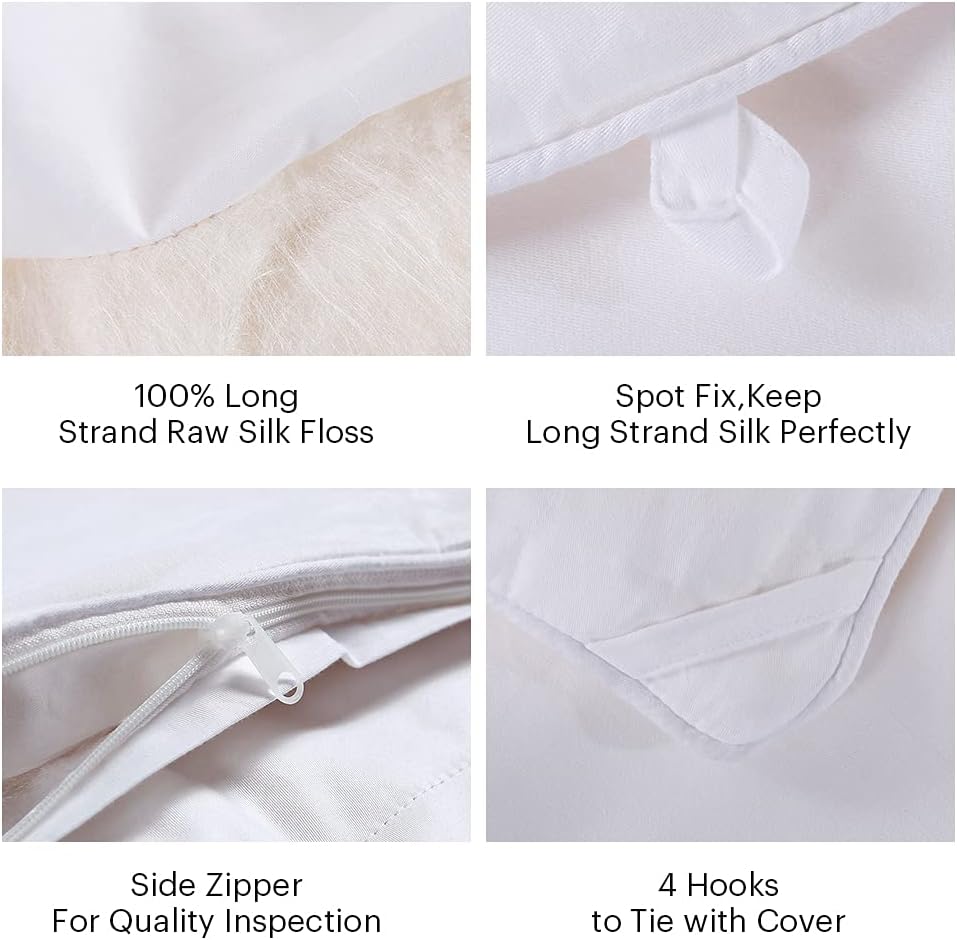 LilySilk Silk Comforter with Cotton Shell 100% Real Silk Duvet Queen 87x90 Inches, Long Strand Silk Filled, Smooth Lightweight