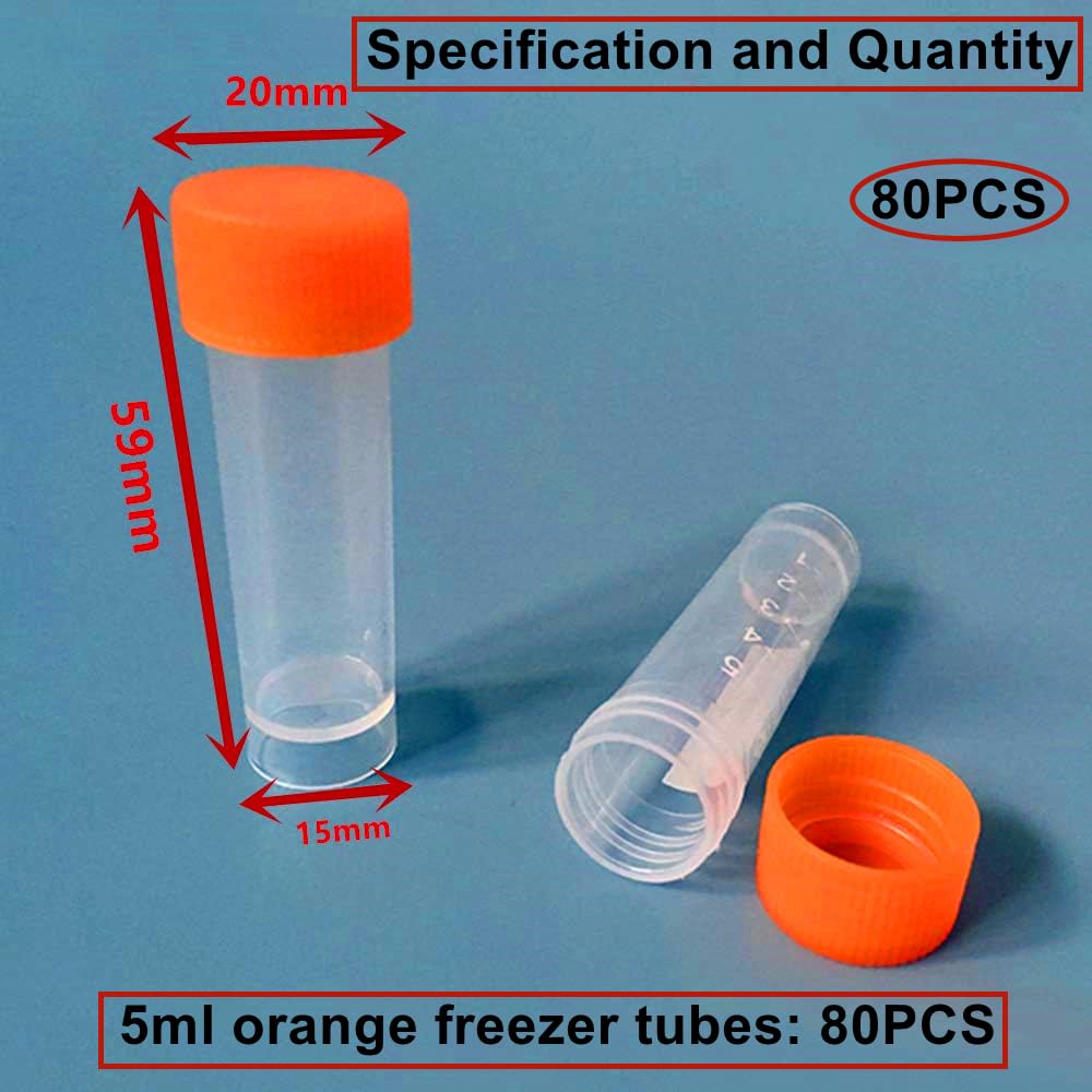 Provette Graduate 5 ml Plastica Trasparente 80 Pezzi con Tappo Arancione