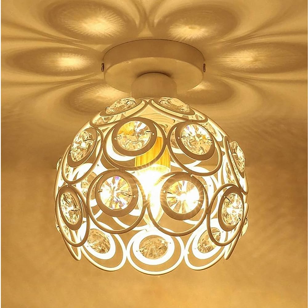 Homesake® Metal Dual Ring Crystal Flush Mount Ceiling Lamp Light, for Hallway Light Fixture Ceiling Flush Mount (Dual Ring White)