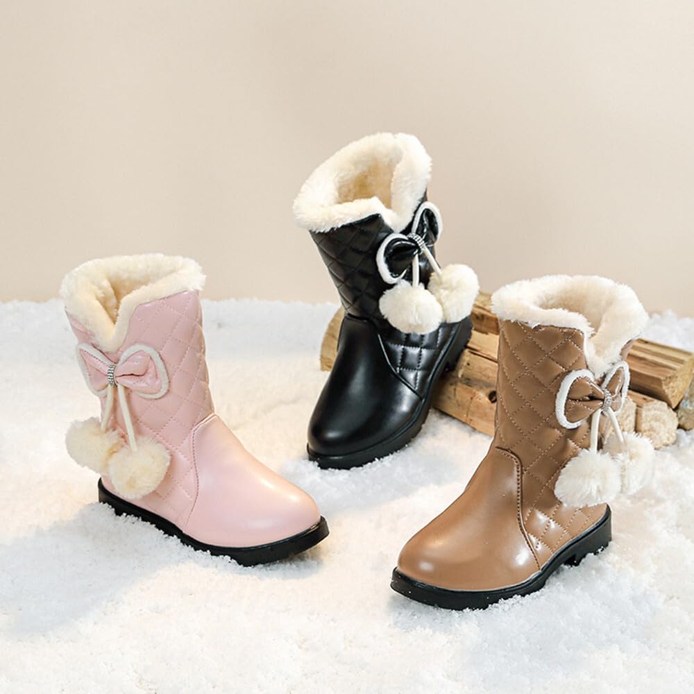 BININBOX Girls Snow Boots Waterproof Winter Shoes with Glitter Sequins Warm Fur Lined Lightweight Sparkly Hiking Booties for Little Kid/Big Kid
