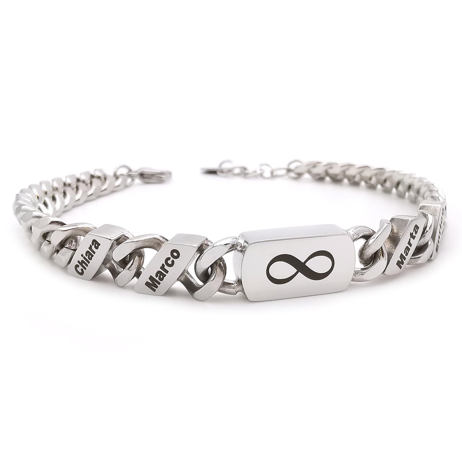 ALMENDRA Bracciale da uomo personalizzato a catena con nomi figli personalizzabile data in acciaio inossidabile