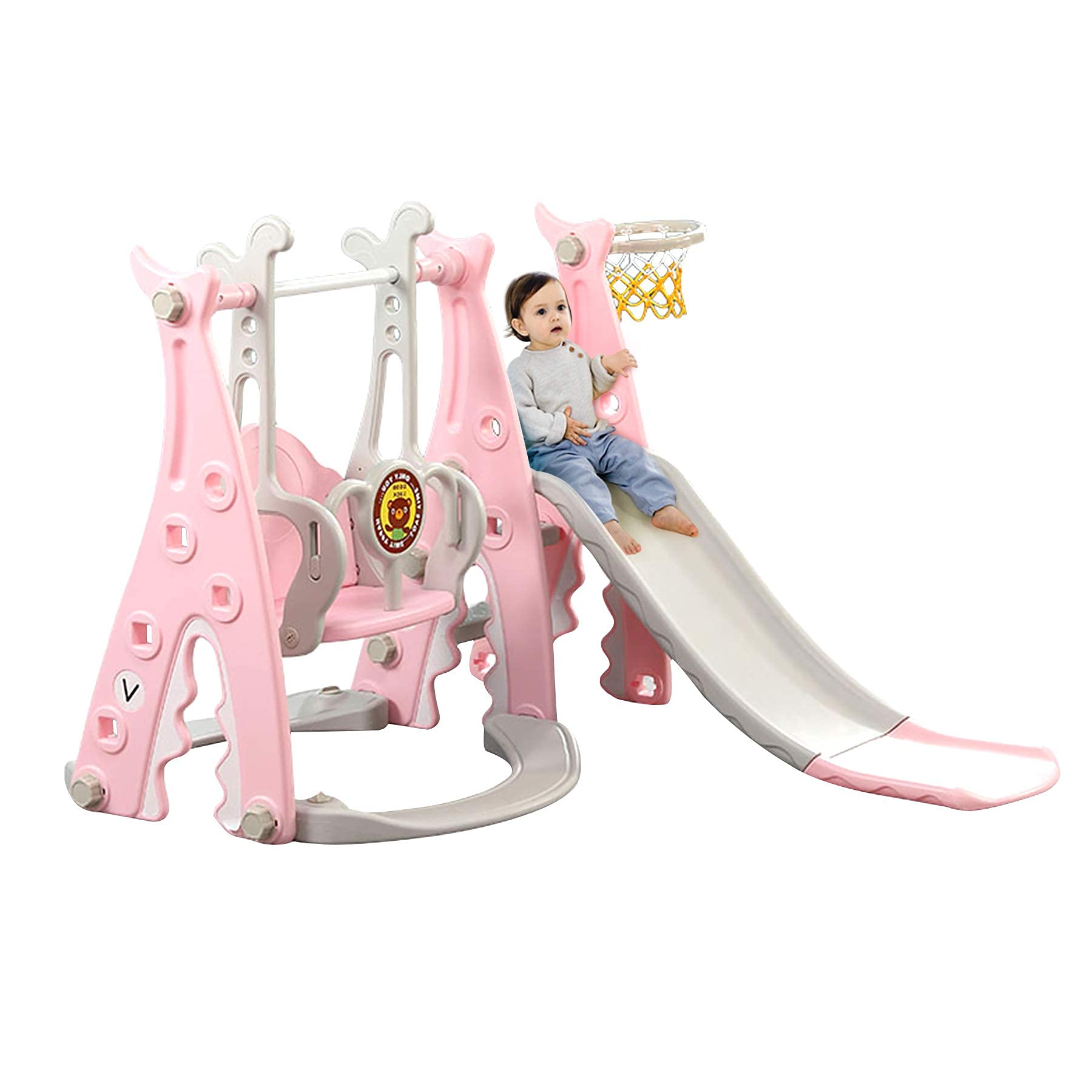 Buy Toddler Slide and Swing Set 4in3 Baby Slide Set with Basketball