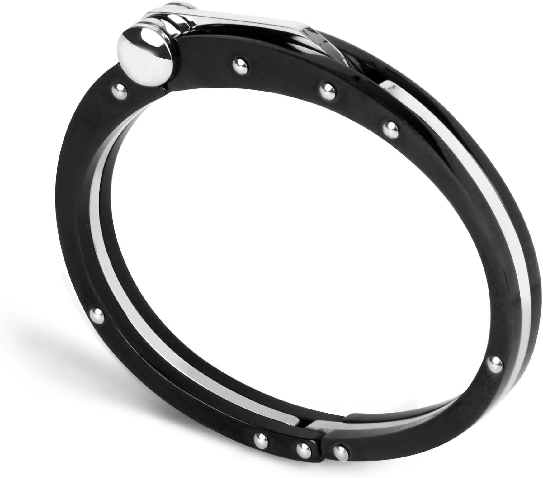 My Daily Styles Men’s Stainless Steel Handcuff Bracelet – Two-Tone Or Solid Color, Durable Cable Link, Adjustable Fit 8"-9" Wrist, Modern Fashion Jewelry for Men