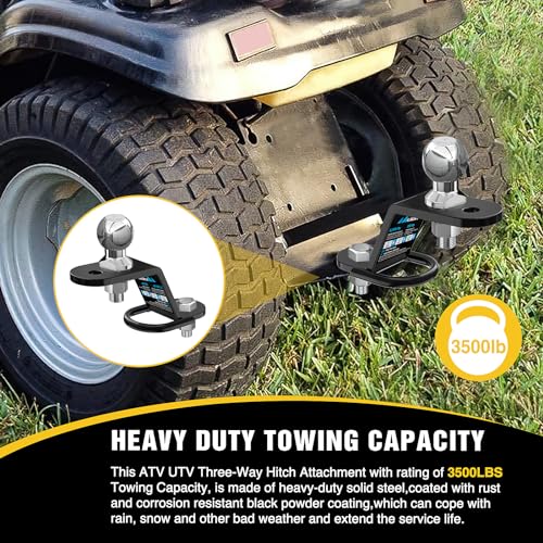 Image of Nilight ATV /UTV Three-Way Hitch with 2 Inch Ball 3500lbs 3 Trailer Hitch Ball Mount Lawn Mover Hitch ATV UTV Trailer Hitch Adapter, 3 inch Drop /Rise, 3 Mounting Options
