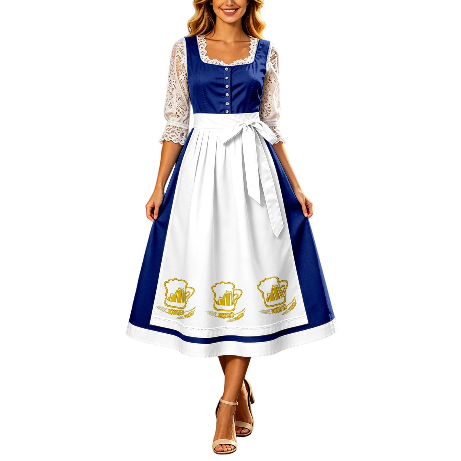 Robe longue bavaroise style corset à lacets et nœud papillon pour l'Oktoberfest