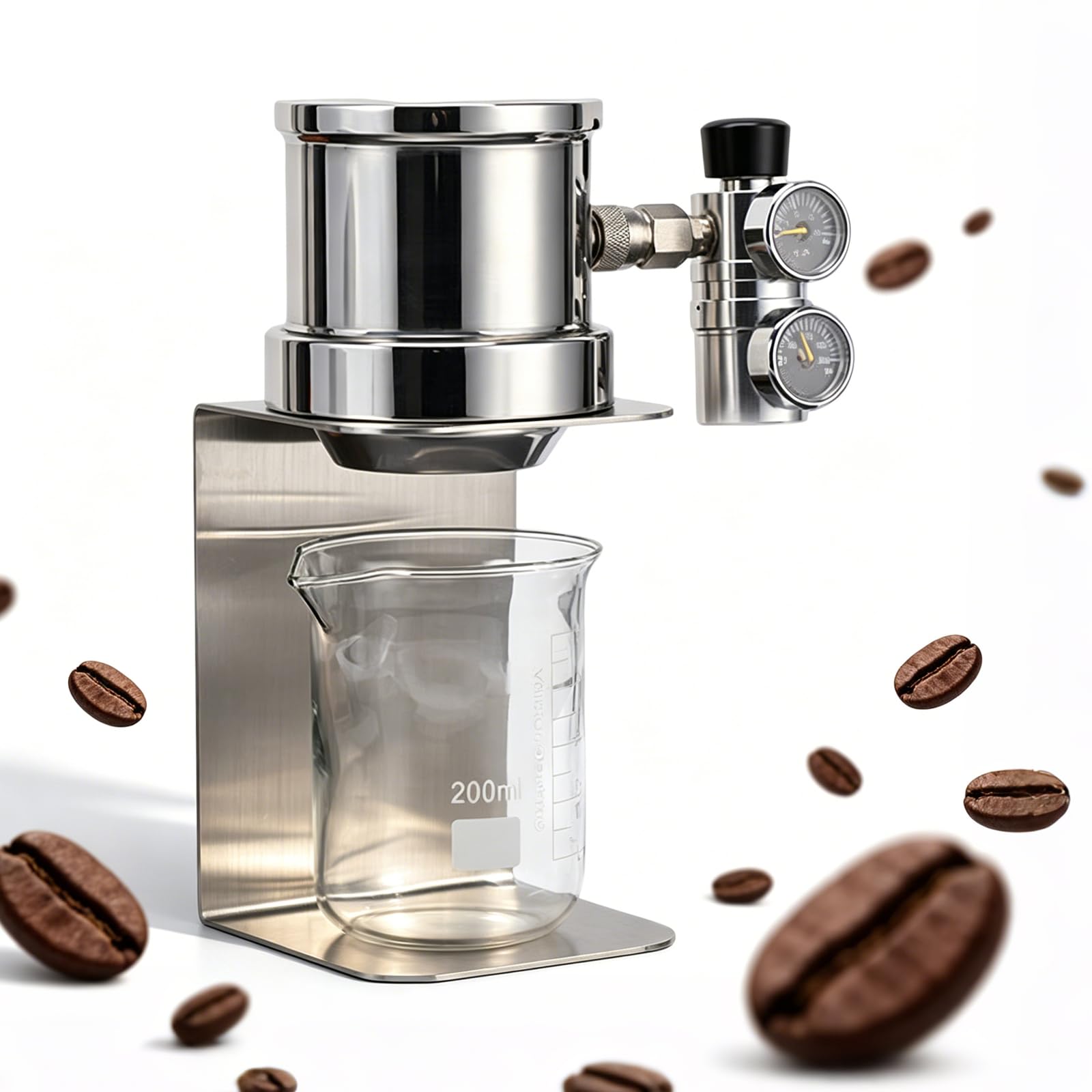 Macchina For Caffè Espresso Pneumatica, Caffettiera Manuale Portatile A Pressione D'aria, Con Manometro, Lega Di Alluminio/acciaio Inossidabile, Pressione Di Esercizio: 1-20 Bar(Stainless Steel)