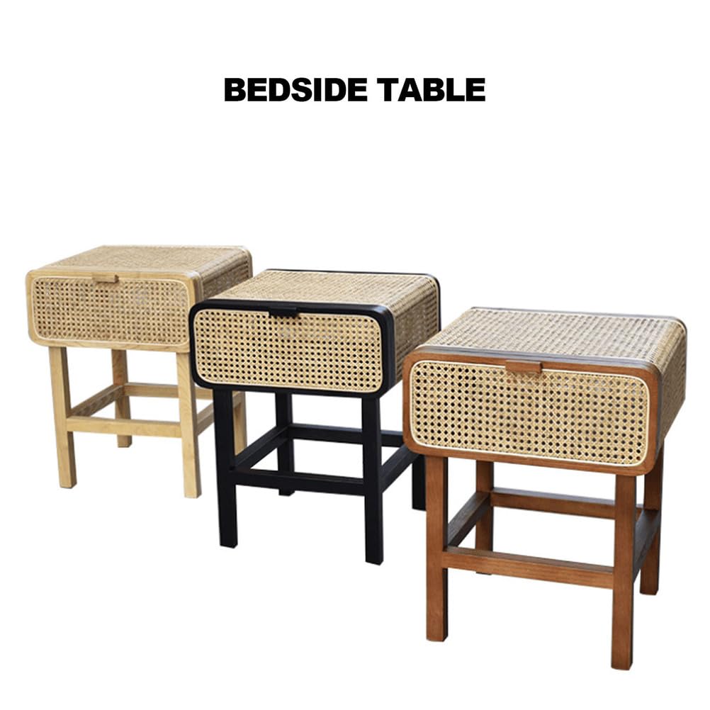 Comodino in rattan, tavolino da metà secolo con contenitore, tavolino in canna intrecciata per camera da letto, soggiorno, balcone, divano laterale, mobili in legno
