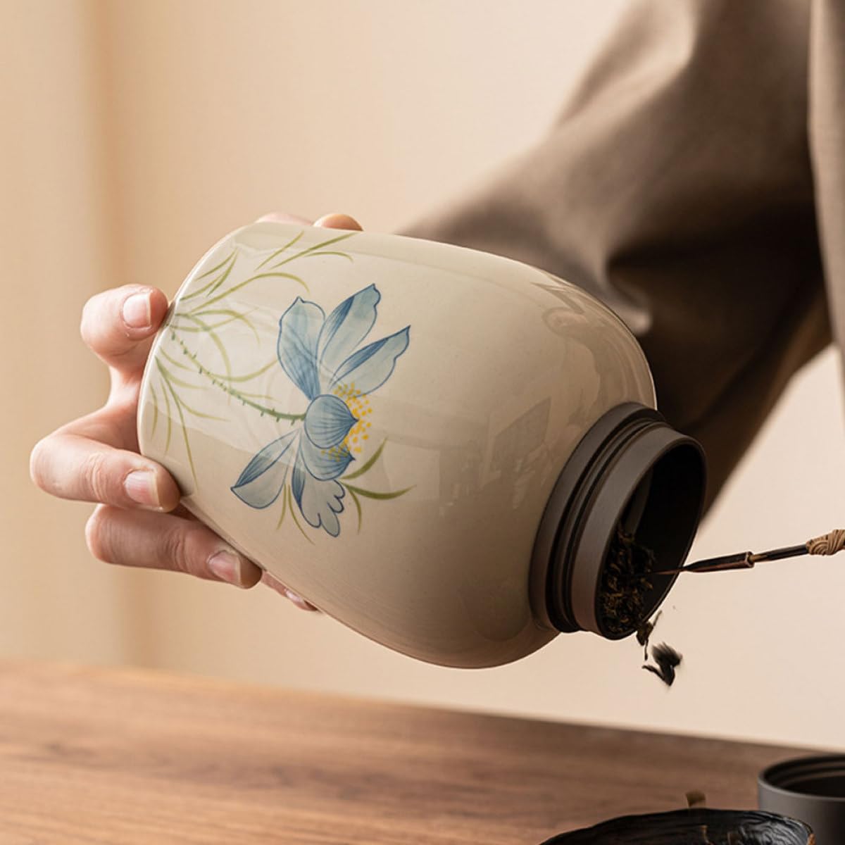 Recipiente de Cerámica para Almacenamiento de Té y Secos de 700ml Multiusos y Fácil de Limpiar Tapa Hermética para Uso Doméstico