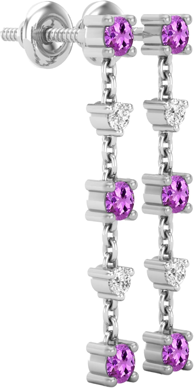 Dazzlingrock Collection Alternate Round Gemstone & White Diamond Dangle Stud Earrings in Solid Gold
