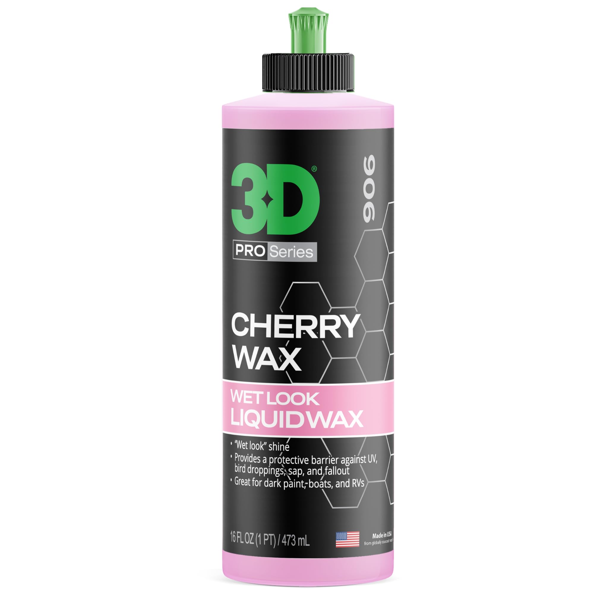 3D Cherry Wax – Liquid Carnauba Show Car Wax with Synthetic Polymers | Deep Gloss Finish | Easy Wipe-Off | Slick Shine | Fast Application | Made in USA |16 oz