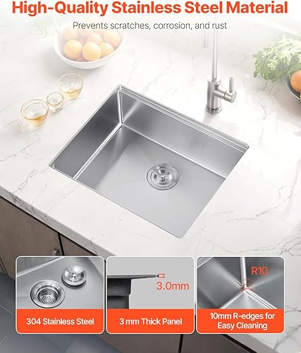 Miniatura 3 de VEVOR Fregadero de cocina, fregadero de acero inoxidable 304, lavabo doble con reborde y accesorios, fregaderos de lavavajillas para el hogar para