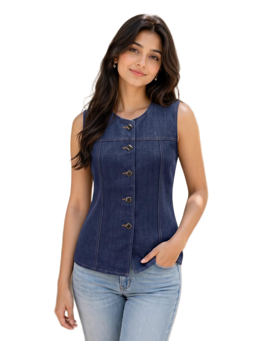 Slim Fit Denim Layering Vest-image-36