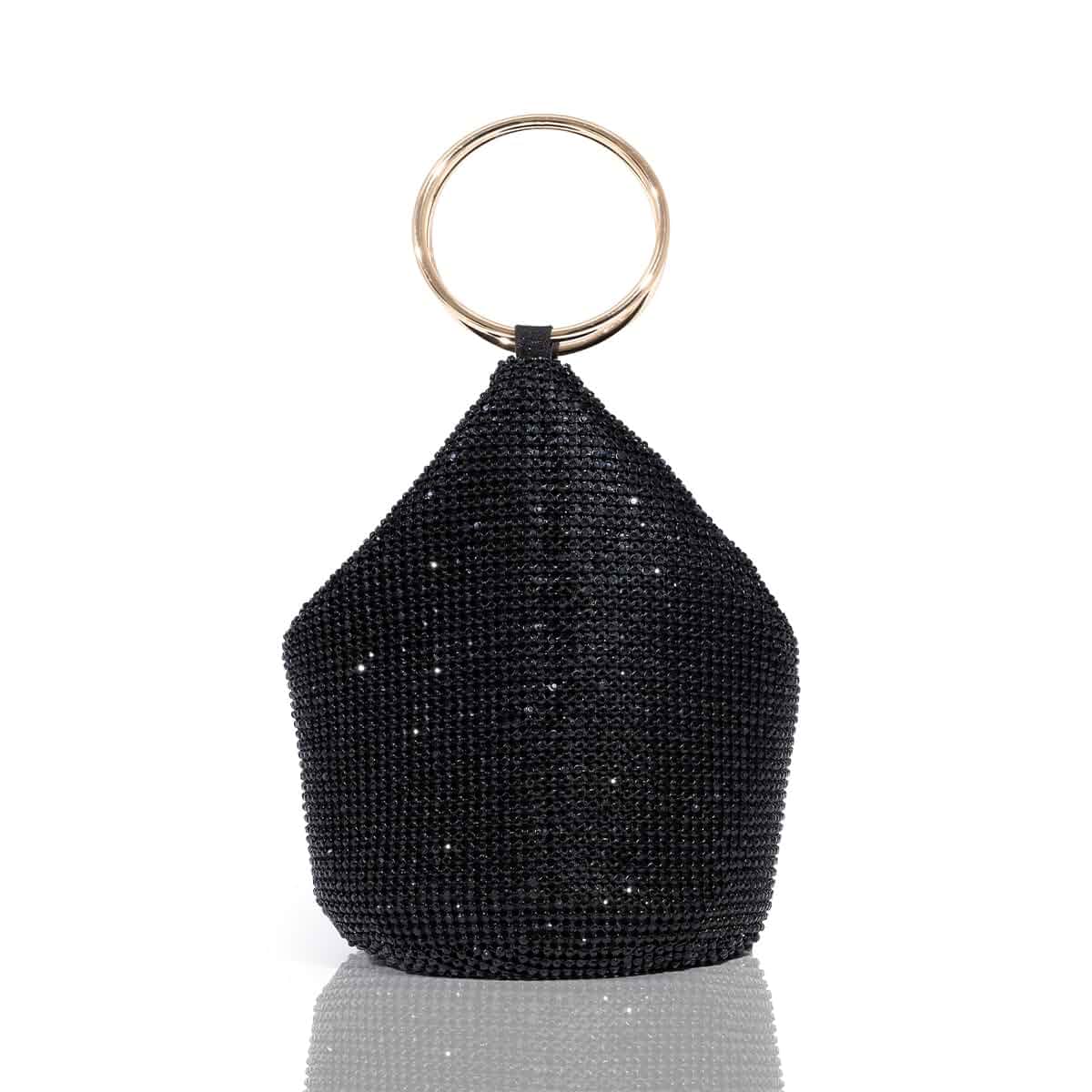 Rhinestone Top Handle Evening Bag for Women, Sparkly Clutch Purse Elegant Mini Bucket Handbag for Party Wedding Dinner