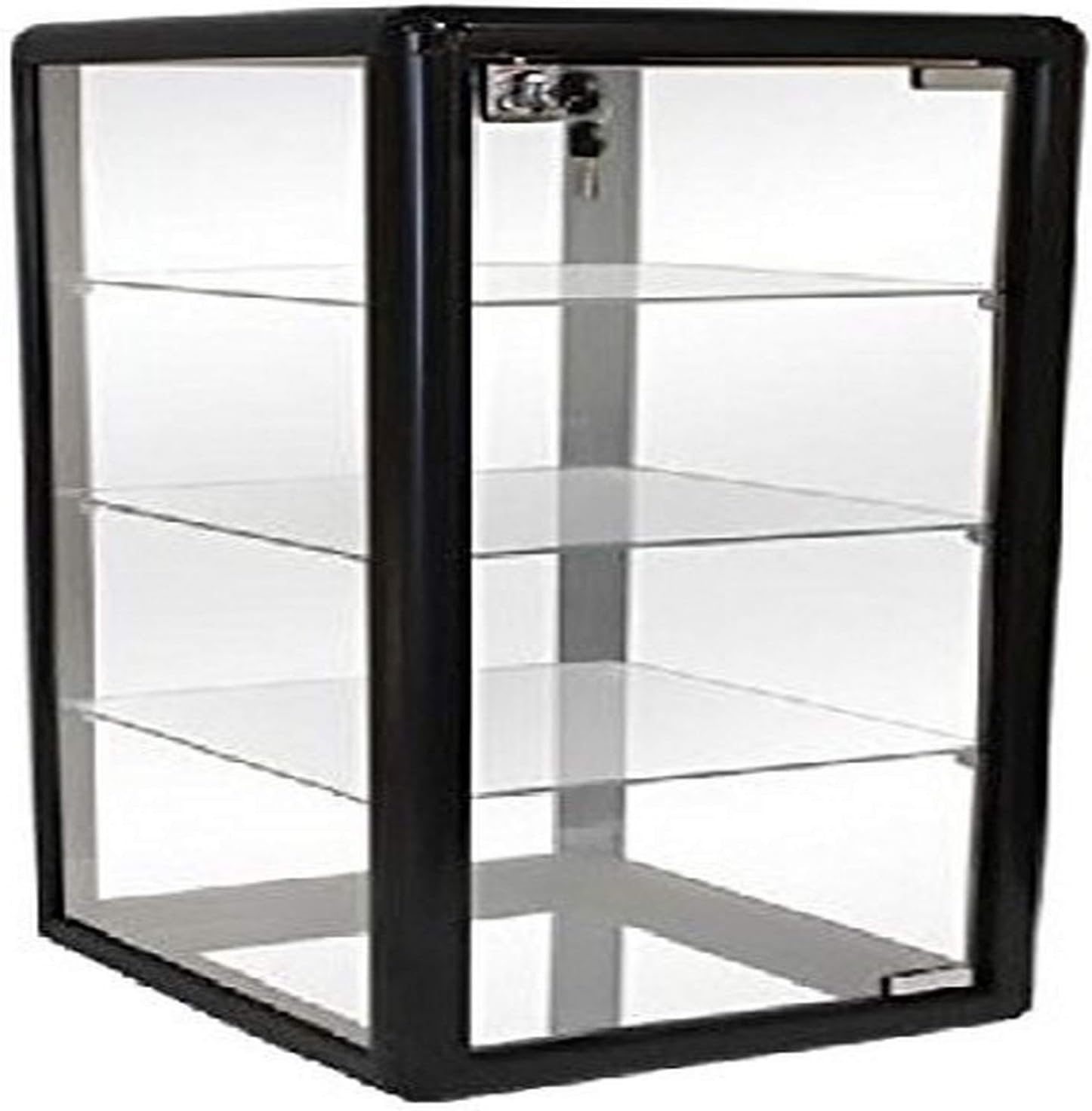 Only Hangers Elegant Black Aluminum Table Top Tempered Glass Display Showcase with (3) Glass Shelves. Hinged Glass Door Includes Lock and Key