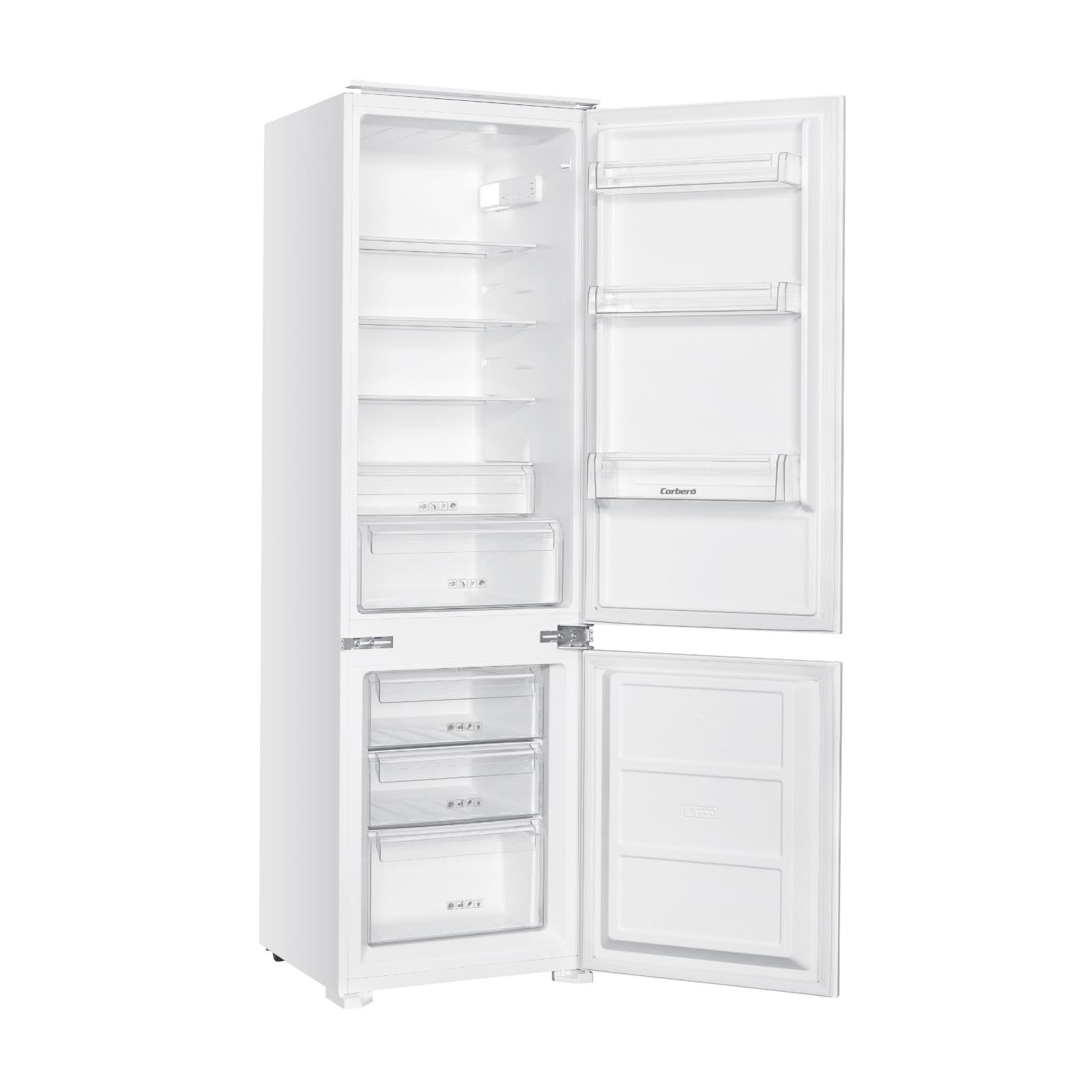 Corberó – Frigorífico Combi Integrable | CCH177CINTEG | Estático | 249L | 178 cm | Luz LED | Estantes de Cristal | Cajón Crisper | Blanco