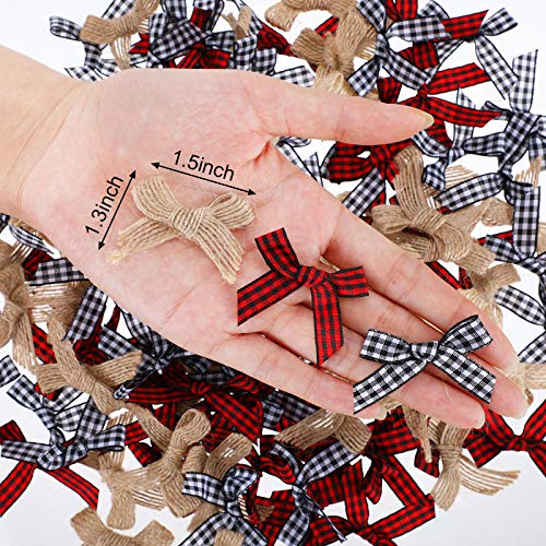 120 Pieces Christmas Mini Plaid Ribbon Bows Natural Burlap Bow Checkered Gingham Black Red Plaid Bow Black White Buffalo Plaid Bow And Handmade Burlap Bow For Christmas Tree Diy Crafts Home Decor #TOP1