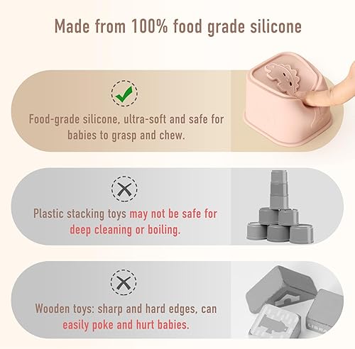 Miniatura 2 de Juguete de tazas apilables para bebés, torre de apilamiento de silicona, juguete de dentición suave de silicona, juguetes educativos para bebés,