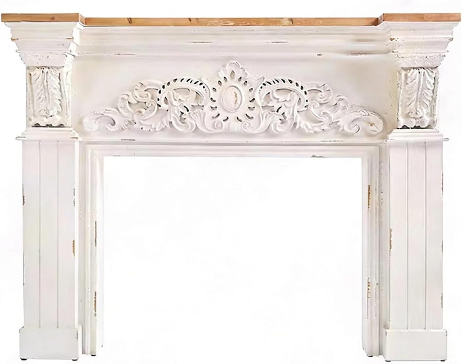 Fireplace Mantel Surround Ornate Carved Distressed White Fireplace Mantel Decorative Surround Vintage