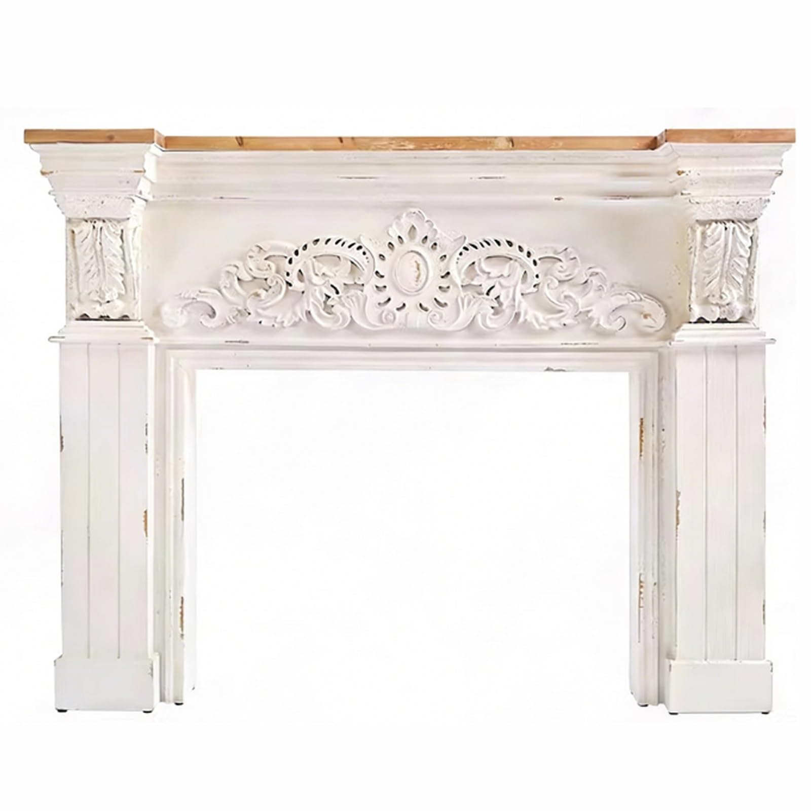 Mantels Surrounds Ornate Carved Distressed White Fireplace Mantel Decorative Surround Vintage Decorated Frame