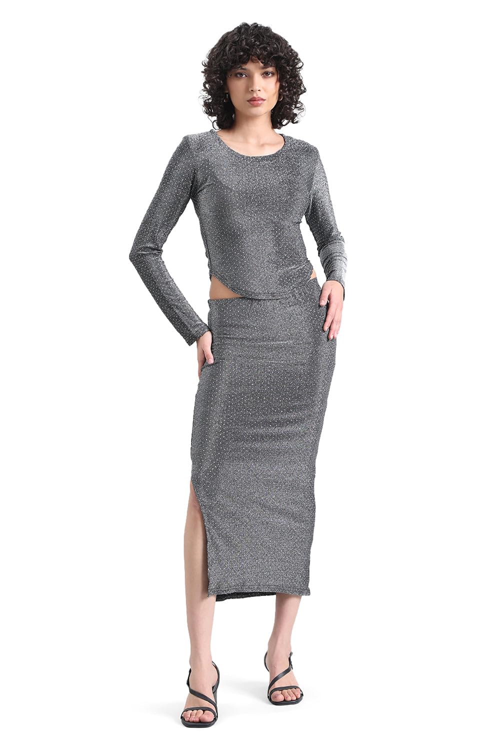 Edition Women's Embellished Grey Top and Skirt Co-Ords Set-CHN-8009_Grey-P-image-37