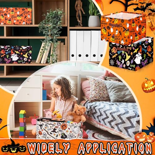 Boao 3 Pack Halloween Ghost Basket with Handles Collapsible Large Canvas Storage Baskets Boo Spooky Skull Pumpkin Cat Foldable Storage Bins Organizer Bins for Trick or Treat Gifts Bedroom Home Office by Boao - Image 7