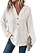 Long Sleeve Hoodie Sweaters for Women Waffle Drawstring V Neck Button Up Shirts Hoodies Casual Pullover Tshirts (White,Large)