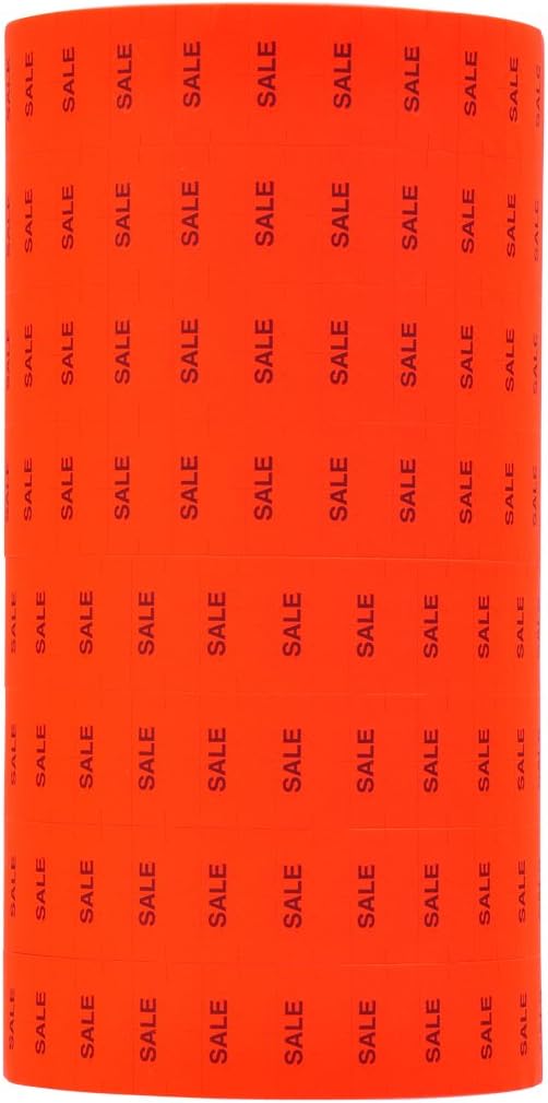 Black Print on Fluorescent Red"Sale" Pricing Labels to fit Monarch 1131 Pricers. 8 Rolls with 1 Free Ink Roller.