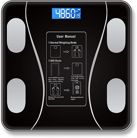 LUTFI Body Fat Scale Smart Weighing Scale Bluetooth-compatible Electronic Intelligent Weight Loss Body Fat Balances Analyzer Weighing Tools (Color : Black)