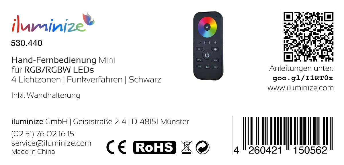 Mando a distancia inalámbrico: control de LED RGB/RGB+W/RGBWS, 4 zonas, 3 escenas, no es un dispositivo universal: se requiere controlador inalámbrico (para LED RGB/RGB+W/RGBWS)