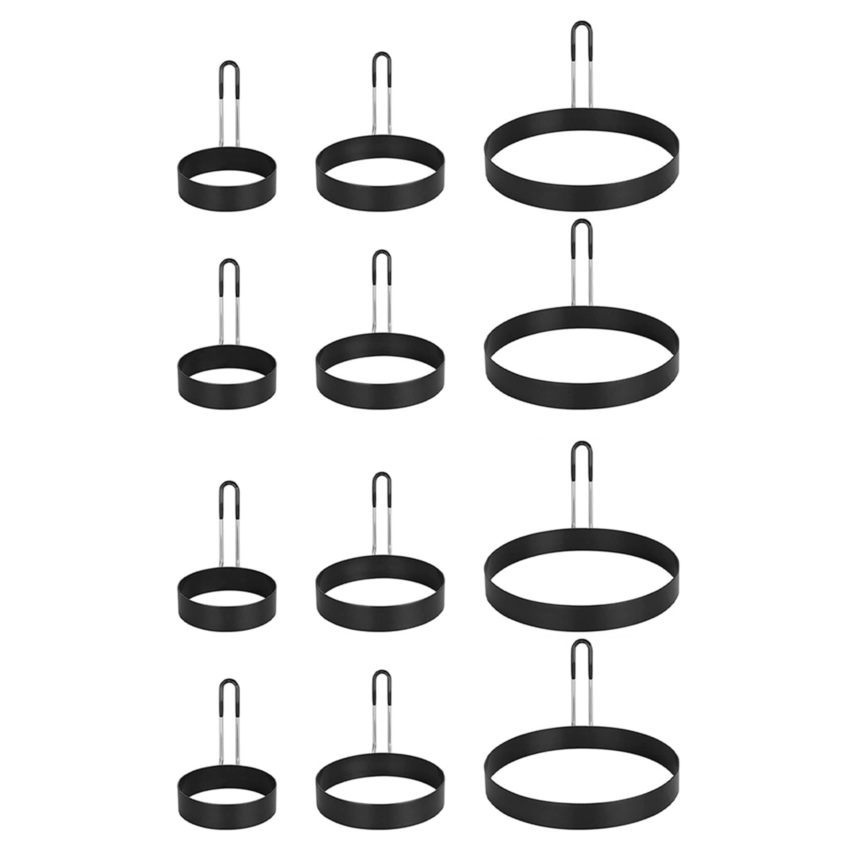 Aundhegrtt 4X Non Stick Egg Rings,4 in&6 in&8 in Pancake Rings,Fried Egg Poacher Egg Cooking Mold with Oil Brush