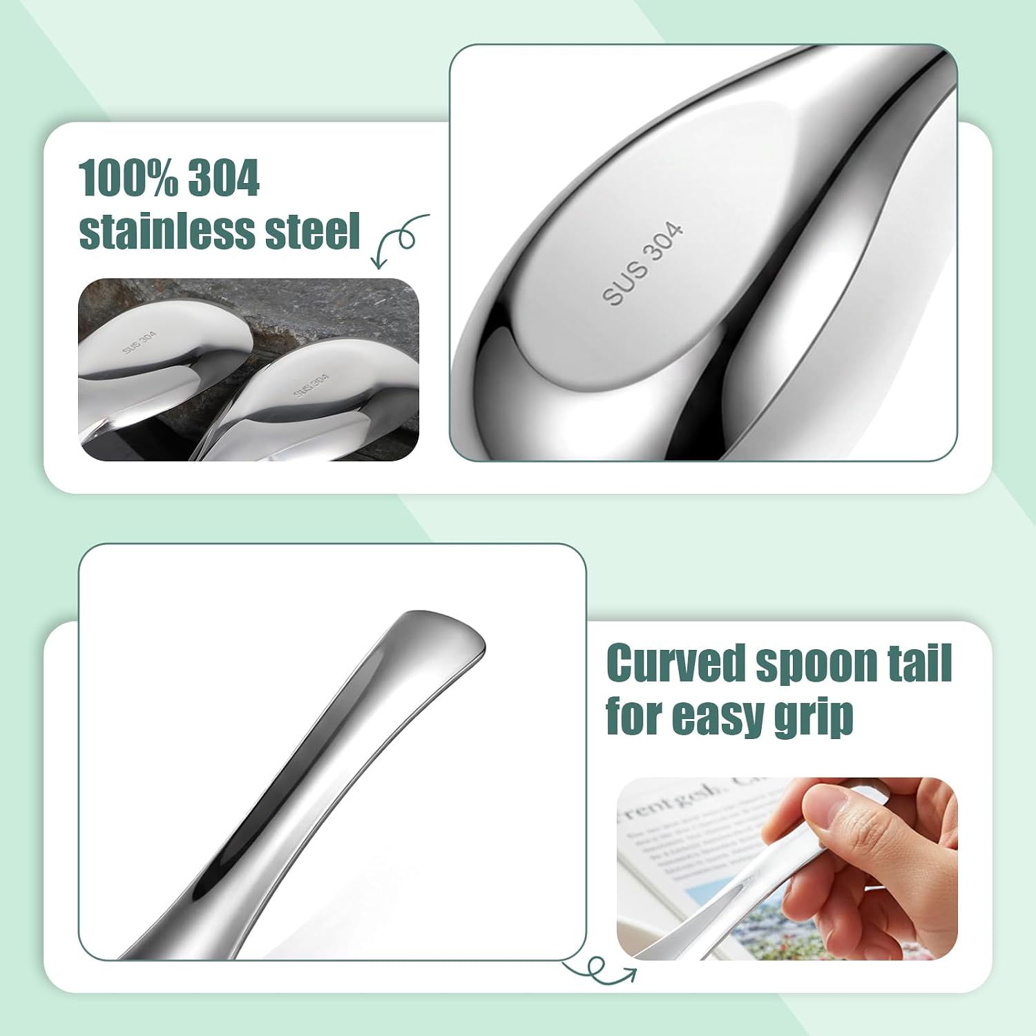 20Pcs Soup Spoons 304 Stainless Steel Asian Soup Spoon Dinner Spoons 6 Inch