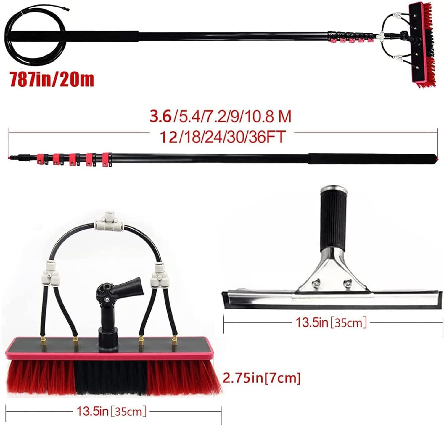 Water Fed Telescopic Brush, Multi-Purpose Window Cleaning Pole, Extendable Water Spray Brush, Photovoltaic Panel Cleaning Tool, Solar Panel Conservatory Roof Cleaner,7.2m