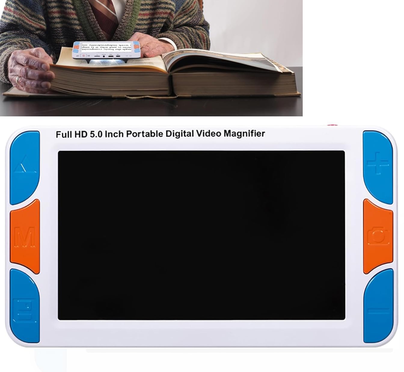 LJYKBFL Handheld Digital Magnifier with 5 Inch Display, Voice Prompt, 3X-48X Magnification, for Visually Impaired Reading Aid